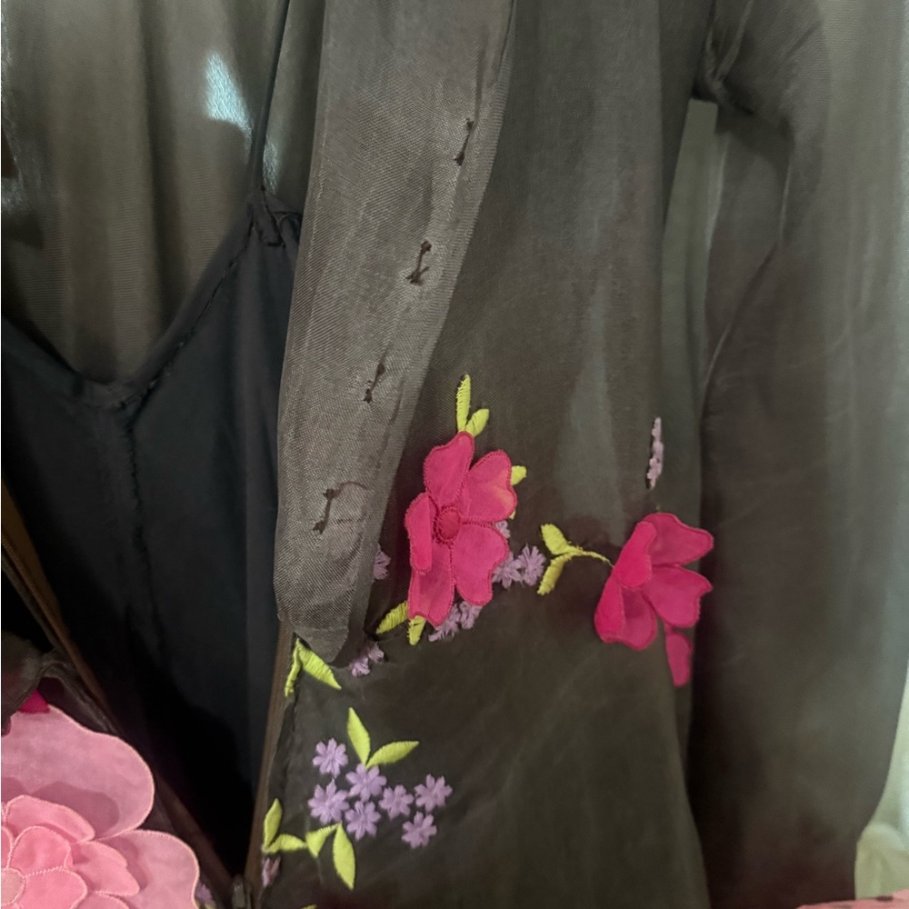 Vintage 70s Stavropoulos Sheer Floral Appliqué Maxi Dress Boho Romantic - Picture 3 of 16